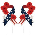 LawnIdyll 6Pcs Memorial Day Yard Signs with Metal Stakes, Patriotic American Flag Poppy Flower Ribbon Outdoor Decorations, Double Sided Waterproof Lawn Garden Decor for Veterans Day Cemetery Tribute