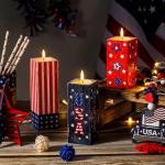 Suzile 3 Pcs 4th of July Decorations Patriotic 250th Anniversary Wood Candle Holders Independence Day Centerpieces Memorial Day Tabletop Sign for Indoor Home Fireplace Mantel Holiday Party(Firework)