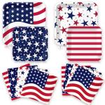 50Pcs Patriotic Party Decoration Plates Set, 4th of July American Flag Disposable Paper Plates and Napkins for Independence Day, Veterans Day, Election Day Birthday Party Supplies (Red White and Blue)