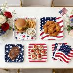 50Pcs Patriotic Party Decoration Plates Set, 4th of July American Flag Disposable Paper Plates and Napkins for Independence Day, Veterans Day, Election Day Birthday Party Supplies (Red White and Blue)