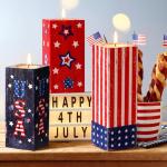 Suzile 3 Pcs 4th of July Decorations Patriotic 250th Anniversary Wood Candle Holders Independence Day Centerpieces Memorial Day Tabletop Sign for Indoor Home Fireplace Mantel Holiday Party(Firework)