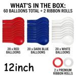 60pcs Red White Blue Balloons, 12 inch Independence Day Patriotic Balloons for 4th of July Graduation Baseball Birthday Party Decorations