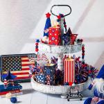 Suzile 3 Pcs 4th of July Decorations Patriotic 250th Anniversary Wood Candle Holders Independence Day Centerpieces Memorial Day Tabletop Sign for Indoor Home Fireplace Mantel Holiday Party(Firework)