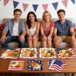 50Pcs Patriotic Party Decoration Plates Set, 4th of July American Flag Disposable Paper Plates and Napkins for Independence Day, Veterans Day, Election Day Birthday Party Supplies (Red White and Blue)