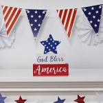 MEETYAMOR 4th of July Decorations, Memorial Day God Bless America Wooden Block Sign with Star, 250th Anniversary Patriotic Independence Day Decor for The Home Tiered Tray Shelf Table Tabletop Mantel