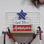 MEETYAMOR 4th of July Decorations, Memorial Day God Bless America Wooden Block Sign with Star, 250th Anniversary Patriotic Independence Day Decor for The Home Tiered Tray Shelf Table Tabletop Mantel