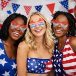 TIOSRU 24 Pack 4th of July Sunglasses for Party, Red White Blue Patriotic Star & Heart Shaped Rimless Glasses, Bulk Independence Day Party Favors