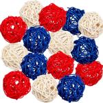 GuassLee 18pcs 4th of July Patriotic Decorative Balls Rattan Decoration - Red Blue White Balls for Independence Day Home Decor Craft Vase Bowl Filler Table Party Supplies Decorations