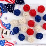 GuassLee 18pcs 4th of July Patriotic Decorative Balls Rattan Decoration - Red Blue White Balls for Independence Day Home Decor Craft Vase Bowl Filler Table Party Supplies Decorations
