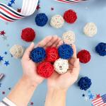 GuassLee 18pcs 4th of July Patriotic Decorative Balls Rattan Decoration - Red Blue White Balls for Independence Day Home Decor Craft Vase Bowl Filler Table Party Supplies Decorations