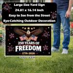 250th Anniversary Yard Sign, 25"x16" Large 250 Years of Freedom 1776-2026 Decorative Garden Stakes USA Patriotic Lawn Decorations 4th of July Outdoor Party Decor Supplies Black