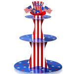 Zopeal Patriotic Cupcake Stand 3 Tier Memorial Day Cardboard Cup Cake Tower Red Blue White Star Dessert Stands USA Flag Cupcake Holders for 250th 4th of July Independence Day Decorations
