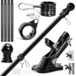 Anovo Flag Pole Kit- Upgraded Holder, Stainless Steel 5 FT Flag Poles with1 Inch Metal 360° Rotating Flag Pole Rings Two-Position Flag Pole Bracket Mounting for Outside House Porch (5 FT-Black)
