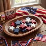 Amyhill 18 Pcs 4th of July Decorations Wooden Star, Memorial Day Table Centerpiece Red White and Blue Independence Patriotic Bowl Fillers Labor Day Decor for Home Tiered Tray Rustic Farmhouse