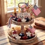 Amyhill 18 Pcs 4th of July Decorations Wooden Star, Memorial Day Table Centerpiece Red White and Blue Independence Patriotic Bowl Fillers Labor Day Decor for Home Tiered Tray Rustic Farmhouse