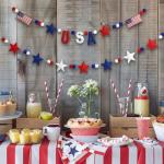 Mindsoft 2 Pcs American Anniversary Felt Banner 250th Patriotic 4th of July USA Pom Pom Garland Star Flag Red Blue White Garland Hanging Ball Ornaments for Independence Memorial Party Decoration