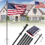 9.5ft Flag Pole Kit for Outside House In Ground - 3x5 Embroidered American Flag with Pole, Portable Windproof Stake - Stainless Steel Inground Flag Pole for Yard Camper Outdoor - Black