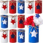 Domensi 12 Pcs Memorial Day Table Centerpieces Patriotic Vases Red White and Blue Decor Galvanized Metal Vase for Flower Mason Jars Utensil Holder for Kitchen Home 4th of July Memorial Day Decorations