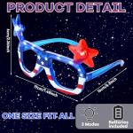 Funtery 8 Pack 4th of July Light up Glasses Red White and Blue American Party Favor LED USA Patriotic Sunglass Bulk 250th Anniversary Star Glow Independence Glitter Flag Veteran Memorial Photo Prop