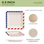 [50 COUNT]Harvest Pack PFAS FREE 6.5-inch American Flag Patriotic Party Disposable Compostable Square Paper Plates, July Fourth Natural Bagasse Square Plates, From Eco-Friendly Sugarcane Plant Fibers