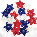 18pcs 4th of July Patriotic Star Rattan Decoration, Red Blue White Stars for 4th of July Independence Day Home Decor DIY Craft Vase Bowl Filler Table Decoration
