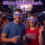 Funtery 8 Pack 4th of July Light up Glasses Red White and Blue American Party Favor LED USA Patriotic Sunglass Bulk 250th Anniversary Star Glow Independence Glitter Flag Veteran Memorial Photo Prop