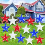 Juexica 24 Pcs 4th of July Star Shape Yard Sign with Stakes Independence Day Patriotic Star Lawn Sign Outdoor Decoration Memorial Day Garden Decor 250th Anniversary for Outdoor Garden Lawn Home
