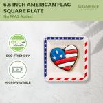 [50 COUNT]Harvest Pack PFAS FREE 6.5-inch American Flag Patriotic Party Disposable Compostable Square Paper Plates, July Fourth Natural Bagasse Square Plates, From Eco-Friendly Sugarcane Plant Fibers