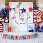 18pcs 4th of July Patriotic Star Rattan Decoration, Red Blue White Stars for 4th of July Independence Day Home Decor DIY Craft Vase Bowl Filler Table Decoration