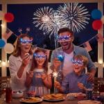 Funtery 8 Pack 4th of July Light up Glasses Red White and Blue American Party Favor LED USA Patriotic Sunglass Bulk 250th Anniversary Star Glow Independence Glitter Flag Veteran Memorial Photo Prop