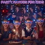 Funtery 8 Pack 4th of July Light up Glasses Red White and Blue American Party Favor LED USA Patriotic Sunglass Bulk 250th Anniversary Star Glow Independence Glitter Flag Veteran Memorial Photo Prop