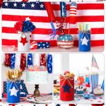 Domensi 12 Pcs Memorial Day Table Centerpieces Patriotic Vases Red White and Blue Decor Galvanized Metal Vase for Flower Mason Jars Utensil Holder for Kitchen Home 4th of July Memorial Day Decorations