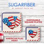 [50 COUNT]Harvest Pack PFAS FREE 6.5-inch American Flag Patriotic Party Disposable Compostable Square Paper Plates, July Fourth Natural Bagasse Square Plates, From Eco-Friendly Sugarcane Plant Fibers