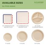 [50 COUNT]Harvest Pack PFAS FREE 6.5-inch American Flag Patriotic Party Disposable Compostable Square Paper Plates, July Fourth Natural Bagasse Square Plates, From Eco-Friendly Sugarcane Plant Fibers