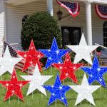 Juexica 24 Pcs 4th of July Star Shape Yard Sign with Stakes Independence Day Patriotic Star Lawn Sign Outdoor Decoration Memorial Day Garden Decor 250th Anniversary for Outdoor Garden Lawn Home