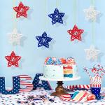 18pcs 4th of July Patriotic Star Rattan Decoration, Red Blue White Stars for 4th of July Independence Day Home Decor DIY Craft Vase Bowl Filler Table Decoration