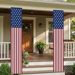 Pair 4th of July Patriotic Porch Banners, American Flag Hanging Decorations for Outdoor Indoor Use, Red White Blue Signs for Memorial Day, Veterans Day, Independence Day, Presidents Day & More
