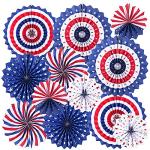 4th of July Patriotic Decorations - 12Pcs Hanging Paper Fan for USA Patriotic Decorations Independence Day Memorial Day American Theme Party Veterans Birthday Decor Supplies