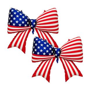 CGIYYAR 2 PCS Patriotic Bow Foil Balloons, 38 Inch Large American Flag Balloons for 4th of July Decorations, Red White Blue USA Independence Day Party Supplies Memorial Veterans Day Decor