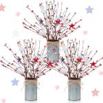SiliFine 3 Sets Patriotic Centerpieces for Tables Red White Blue 250th Anniversary Decor Memorial Day 4th of July Include 15.75 Inches Artificial Berry Stem Picks Metal Flowers Vase for Home Office