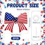 CGIYYAR 2 PCS Patriotic Bow Foil Balloons, 38 Inch Large American Flag Balloons for 4th of July Decorations, Red White Blue USA Independence Day Party Supplies Memorial Veterans Day Decor