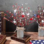 SiliFine 3 Sets Patriotic Centerpieces for Tables Red White Blue 250th Anniversary Decor Memorial Day 4th of July Include 15.75 Inches Artificial Berry Stem Picks Metal Flowers Vase for Home Office