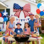 CGIYYAR 2 PCS Patriotic Bow Foil Balloons, 38 Inch Large American Flag Balloons for 4th of July Decorations, Red White Blue USA Independence Day Party Supplies Memorial Veterans Day Decor