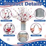 SiliFine 3 Sets Patriotic Centerpieces for Tables Red White Blue 250th Anniversary Decor Memorial Day 4th of July Include 15.75 Inches Artificial Berry Stem Picks Metal Flowers Vase for Home Office