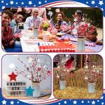 SiliFine 3 Sets Patriotic Centerpieces for Tables Red White Blue 250th Anniversary Decor Memorial Day 4th of July Include 15.75 Inches Artificial Berry Stem Picks Metal Flowers Vase for Home Office