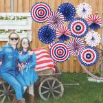 4th of July Patriotic Decorations - 12Pcs Hanging Paper Fan for USA Patriotic Decorations Independence Day Memorial Day American Theme Party Veterans Birthday Decor Supplies