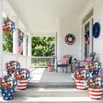 Hananona 2 Set Artificial Outdoor Flowers with Hanging Basket, 2 Hanging Planters with 24 Pcs Patriotic Flowers for Summer Front Porch Patio 4th ofJuly Decor (2, Red, White, Blue)