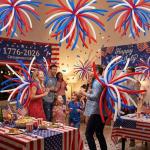Arrowbash 255 Pcs Anniversary Firework Decoration 51 Inch Red White Blue Long Latex Balloon Patriotic Party Decor, 1776-2026 Commemorative, 4th of July Independence Memorial Day Supply