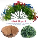 Hananona 2 Set Artificial Outdoor Flowers with Hanging Basket, 2 Hanging Planters with 24 Pcs Patriotic Flowers for Summer Front Porch Patio 4th ofJuly Decor (2, Red, White, Blue)