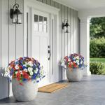 Hananona 2 Set Artificial Outdoor Flowers with Hanging Basket, 2 Hanging Planters with 24 Pcs Patriotic Flowers for Summer Front Porch Patio 4th ofJuly Decor (2, Red, White, Blue)